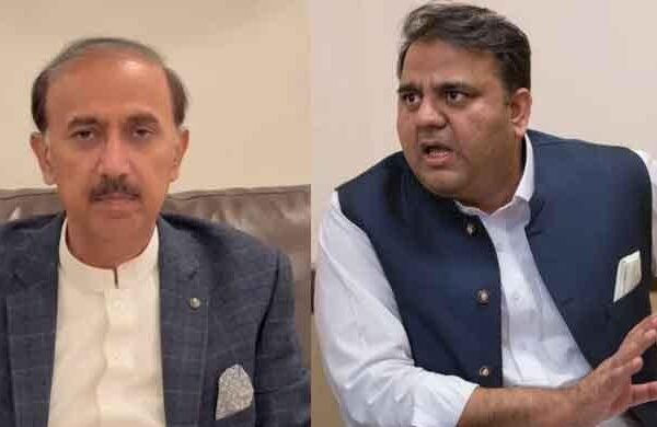 اڈیالہ جیل کے باہر فواد چوہدری اور شعیب شاہین کے درمیان جھگڑا