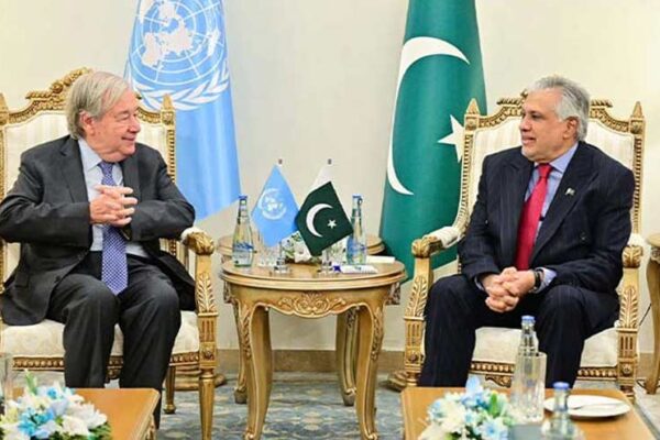 اسحاق دار اور گوتریس کی ملاقات: کشمیر، سندھ طاس معاہدے اور عالمی امور پر تبادلہ خیال